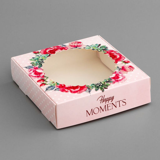 Цена за 5 шт. Коробка подарочная сборная с окном, упаковка, Счастливых моментов, 11.5?11.5?3 см