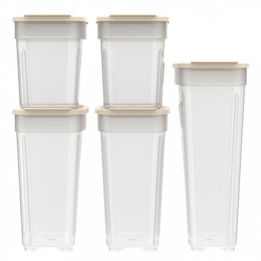 Контейнеров для сыпучих продуктов, набор 5 штук: 1л 2шт, 1,4л 2шт, 1,8л, полипропилен, слоновая кость (Россия) - Домашняя мода фото 2