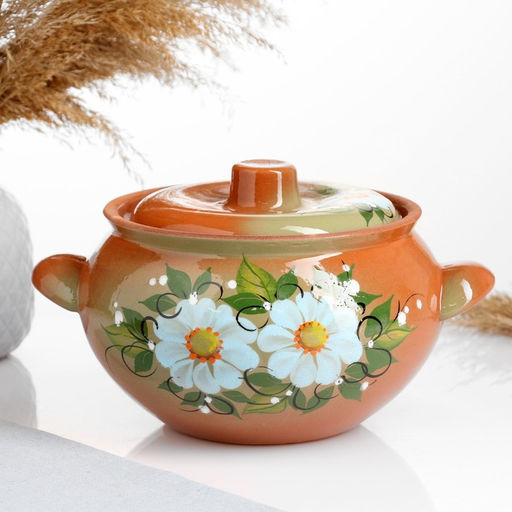 Жаровня Кунгурская керамика, 2 л, с ручками, зелёная