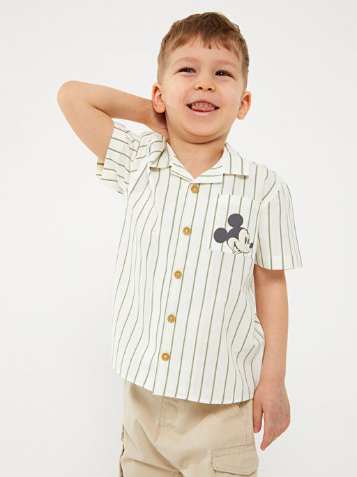 K?sa Kollu Mickey Mouse Bask?l? Erkek Bebek G?mlek