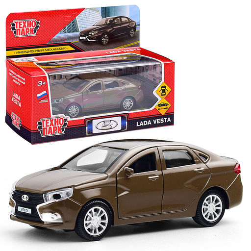 Машина металл LADA vesta 11,5 см, двери, коричневый, кор.