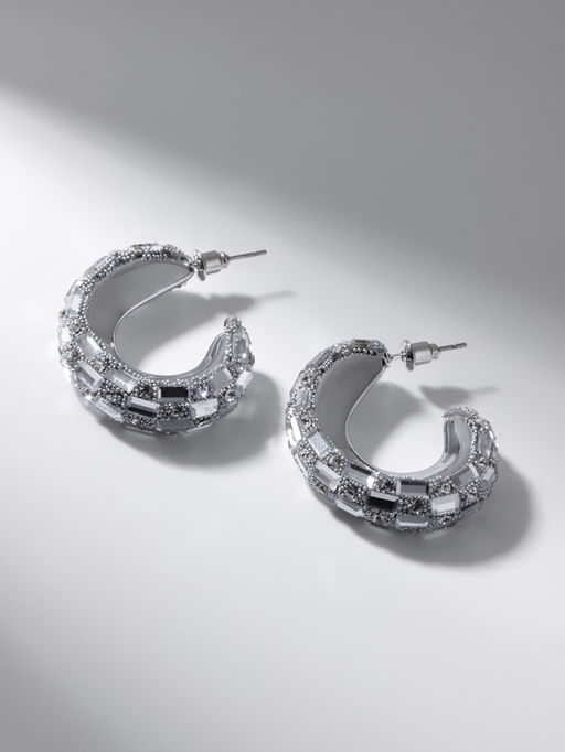 Серьги со стразами QF Блеск прямоугольники, 3.5?3?1 см, белый в серебре