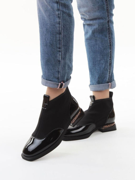 01-B44B-81AG BLACK Ботинки демисезонные женские (натуральная кожа, текстиль, байка)