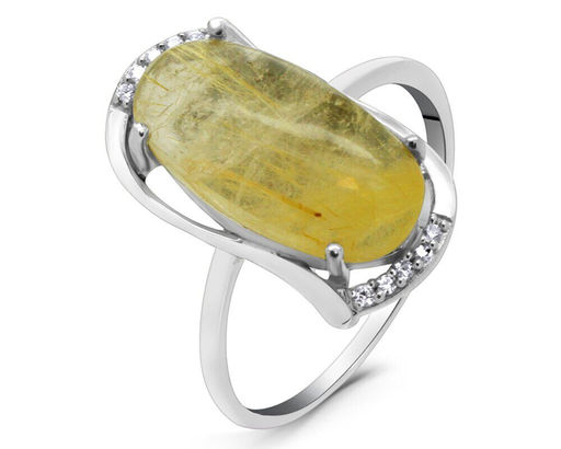 Кольцо из серебра рутиловый кварц золотой, Нежность