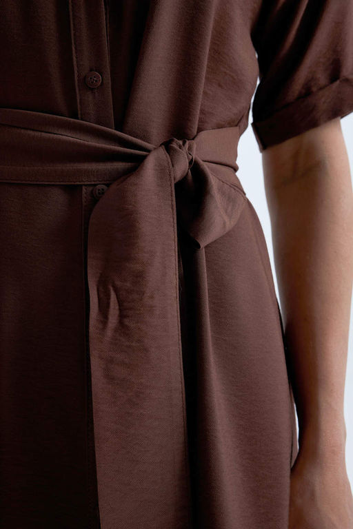 Платье миди с длинным рукавом и воротником-рубашкой - Defacto фото 4