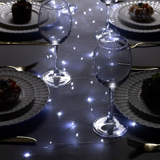 Гирлянда Мишура 5 м роса, IP20, серебристая нить, 100 LED, свечение белое, USB