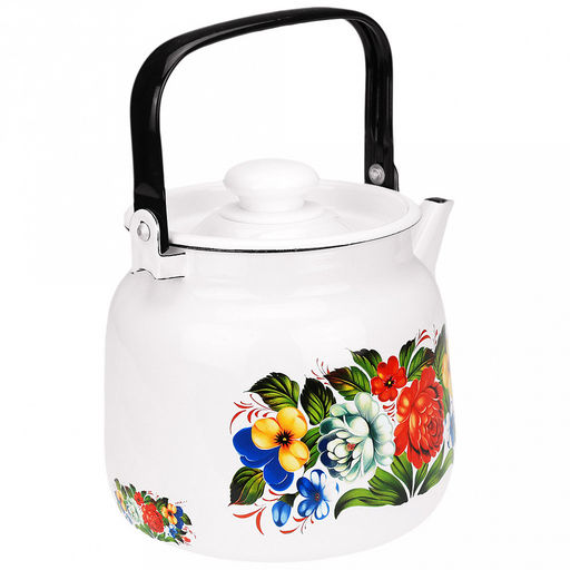 "Татьяна" Чайник эмалированный 3,5л, д19,4см, h16,2см, s0,08мм, двойной слой эмалевого покрытия, металлическая крышка, металлическая подвижная ручка (Россия)