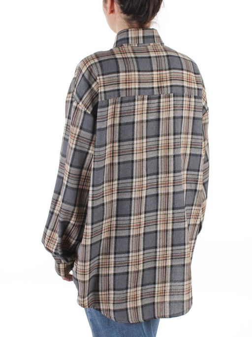 C201 GRAY/BEIGE Рубашка женская оверсайз (95% хлопок, 5% спандекс)