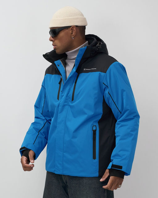 Горнолыжная куртка мужская зимняя голубого цвета 7611Gl