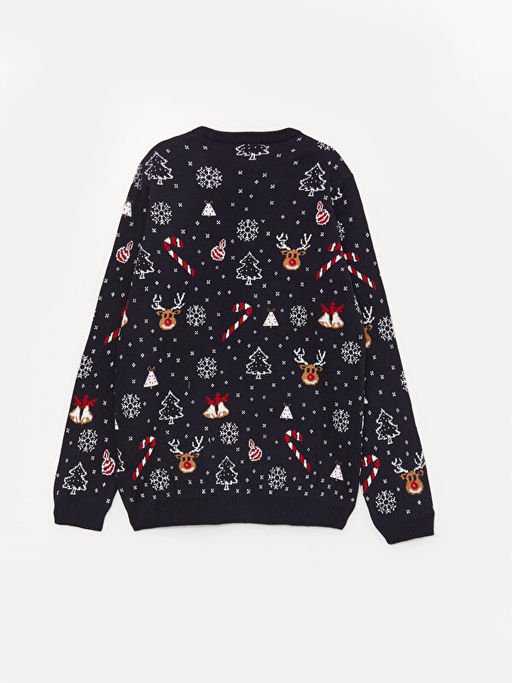 Bisiklet Yaka Y?lba?? Temal? Uzun Kollu Erkek ?ocuk Triko Kazak