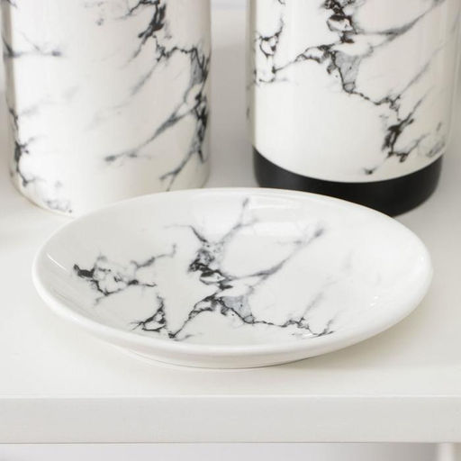 Аксессуары для ванной Мраморный металл, 4 предмета, мыльница, дозатор 400 мл, 2 стакана, белые - Simaland фото 2