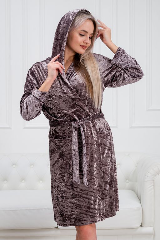 Халат женский из велюр мрамор Нежность пурпурно-серый - Амадэль фото 12