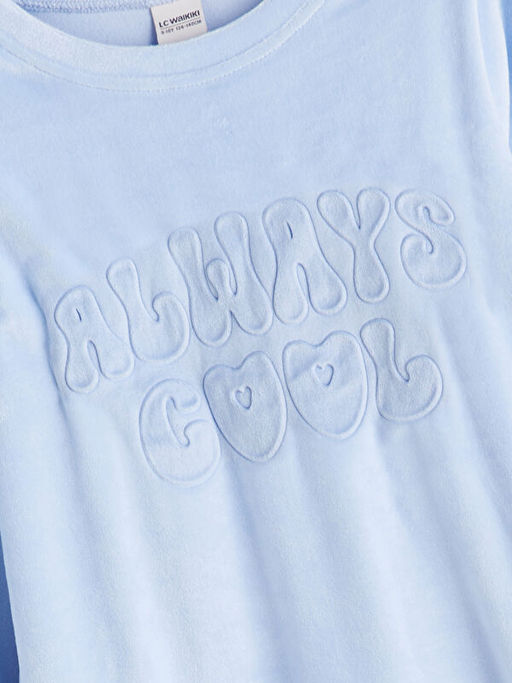 Bisiklet Yaka Kadife K?z ?ocuk Pijama Tak?m?