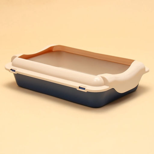 Туалет средний с бортом и сеткой 36×26×9, см, лоток синий, сетка и борт бежевый