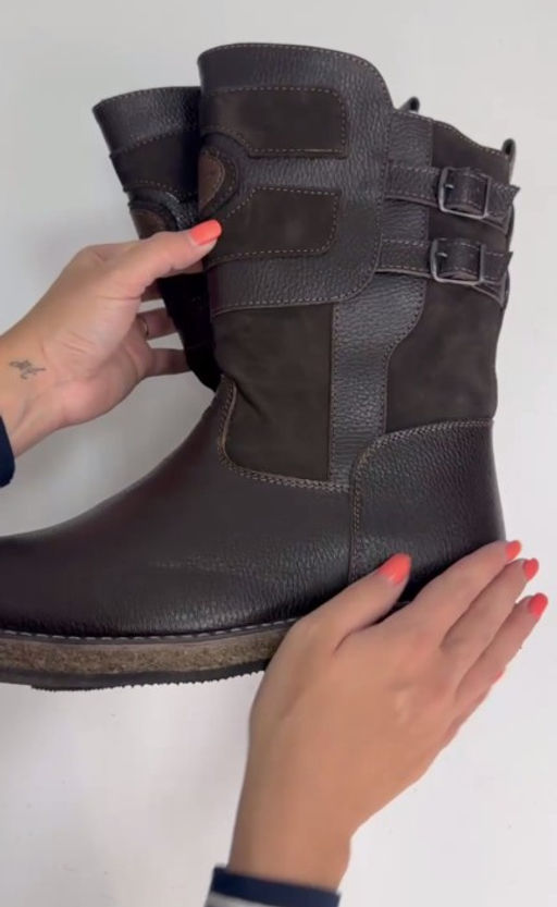 Сапоги Монголки натуральная кожа короткие коричневые, войлочная подошва