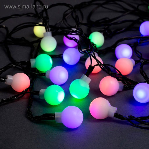 Гирлянда Нить 5 м с насадками Шарики белые, IP20, тёмная нить, 20 LED, свечение мульти (RG/RB), мигание, 220 В - Luazon lighting фото 2