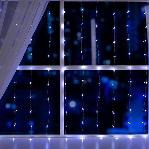 Гирлянда Занавес 1?1 м роса, IP20, серебристая нить, 100 LED, свечение белое, 12 В