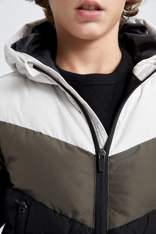 Водоотталкивающее пальто с капюшоном и флисовой подкладкой для мальчика - Defacto фото 8