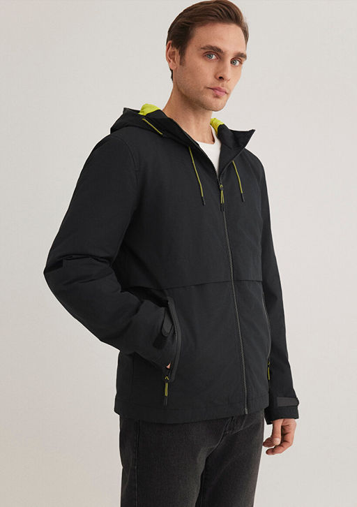 Kapusonlu Siyah Ceket - Mavi фото 2