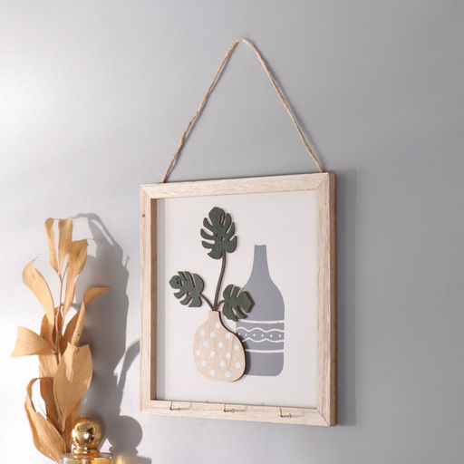 Настенные крючки декоративные Ветки монстеры и две вазы, дерево, 2.5?20?20 см