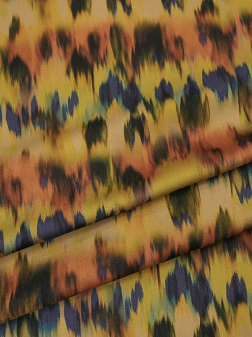 Штапель Премиум Икат цв.оранжевый/фиолетовый, ш1.5м, вискоза-100%, 125р/м.кв - Купава фото 2