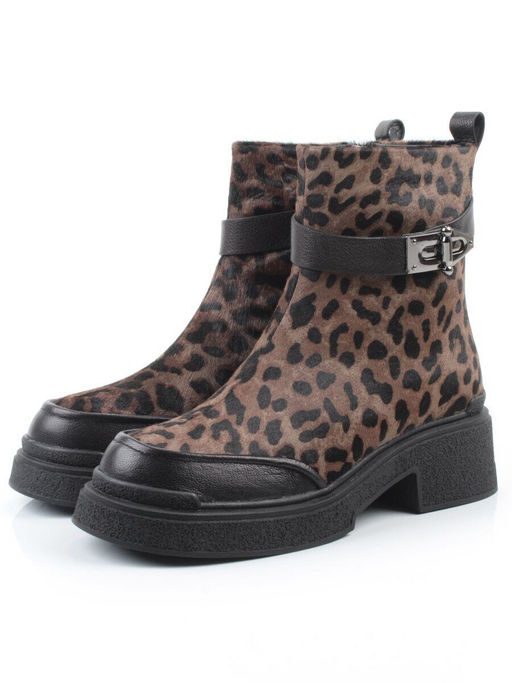 04-HSM705 BLACK/LEOPARD Ботинки зимние женские (натуральная кожа, натуральный мех)