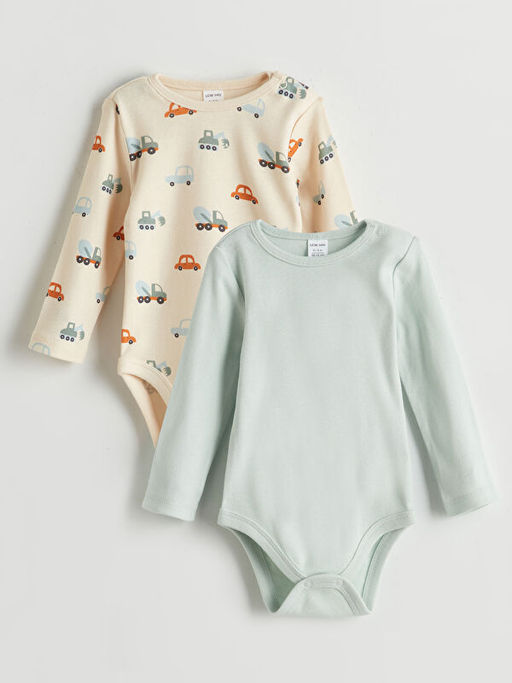 Bisiklet Yaka Bask?l? Erkek Bebek ??t??tl? Bodysuit 2li