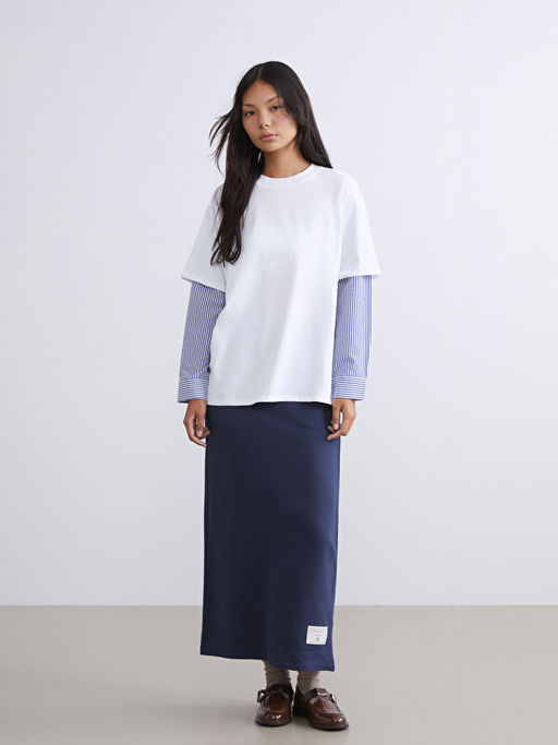 Bisiklet Yaka ?izgili Kad?n Sweatshirt Tunik