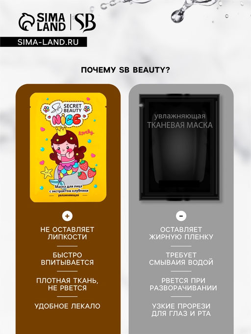Маска тканевая увлажняющая для лица с экстрактом клубники - SB BEAUTY фото 6