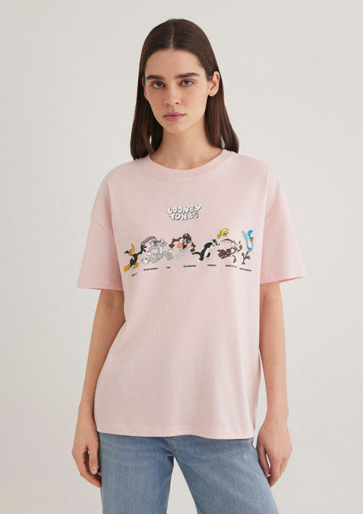 Looney Tunes Bask?l? Pembe Tisort - Mavi фото 4