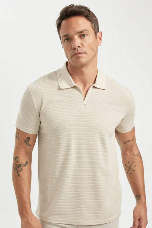 New Regular Fit Fermuarl? K?sa Kollu Basic Duz Polo Tisort - Defacto фото 2