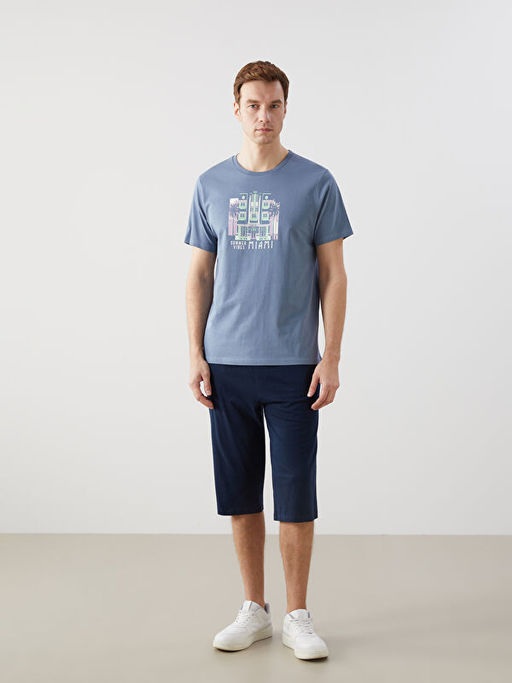 Bisiklet Yaka K?sa Kollu Bask?l? Penye Erkek Ti??rt