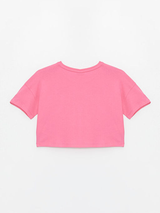 Bisiklet Yaka Bask?l? K?sa Kollu K?z ?ocuk Crop Ti??rt - Waikiki фото 2