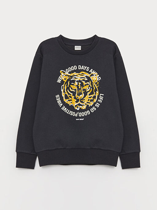 Bisiklet Yaka Bask?l? Uzun Kollu Erkek ?ocuk Sweatshirt - Waikiki фото 3