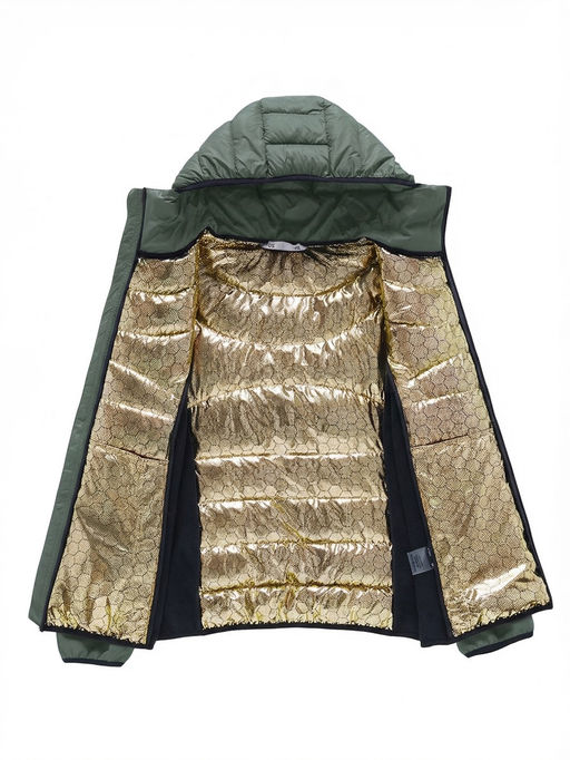 Куртка женская гибридная стёганая с капюшоном с графеновой подкладкой цвета хаки 9630_1Kh