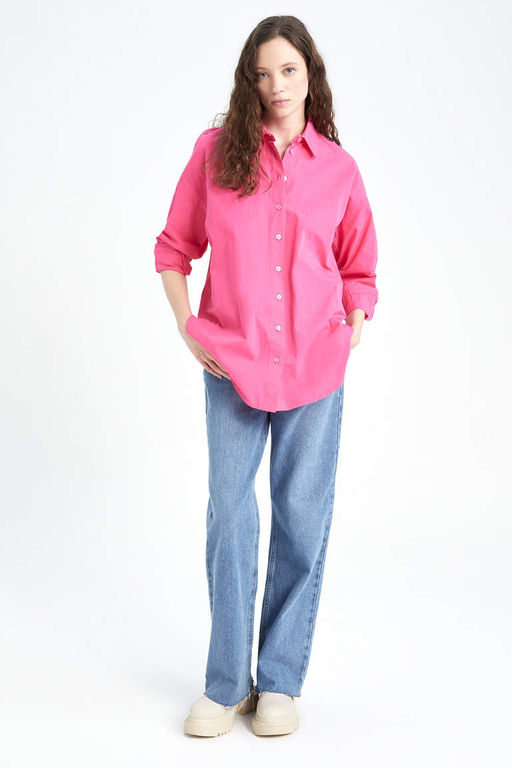 Базовая рубашка оверсайз из поплина, туника из 100% хлопка - Defacto фото 4