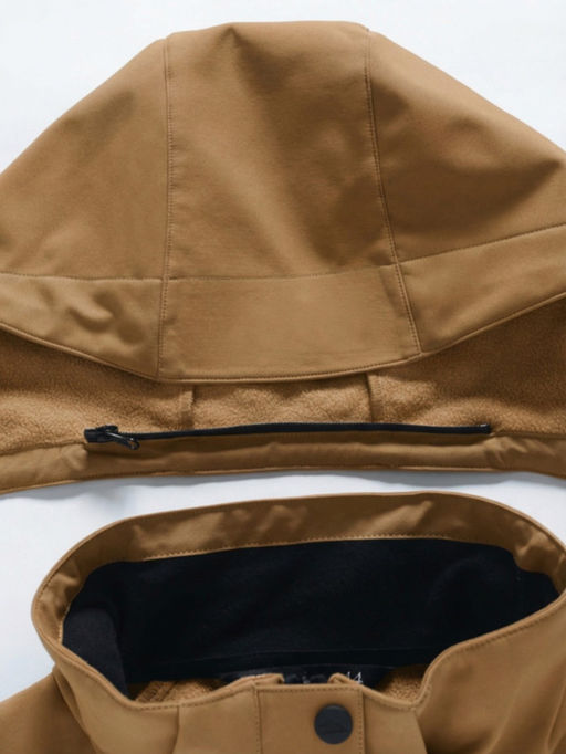 Парка женская софтшелл виндстоппер удлинённая с капюшоном горчичного цвета 9614_1G