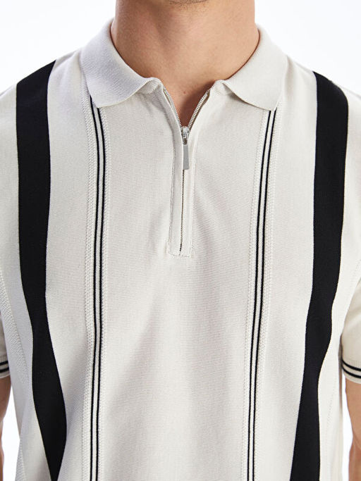 Polo Yaka K?sa Kollu ?izgili Erkek Triko Kazak