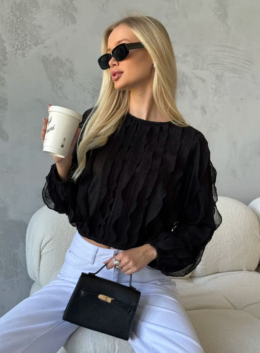 K13520 Лонгслив с рюшами ЧЕРНЫЙ