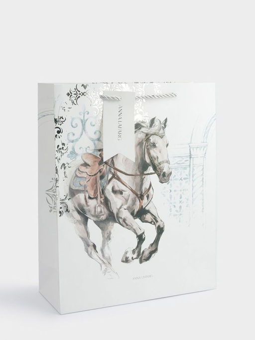 Пакет подарочный, 26х32 см, бумага, белый, Конь, White horse