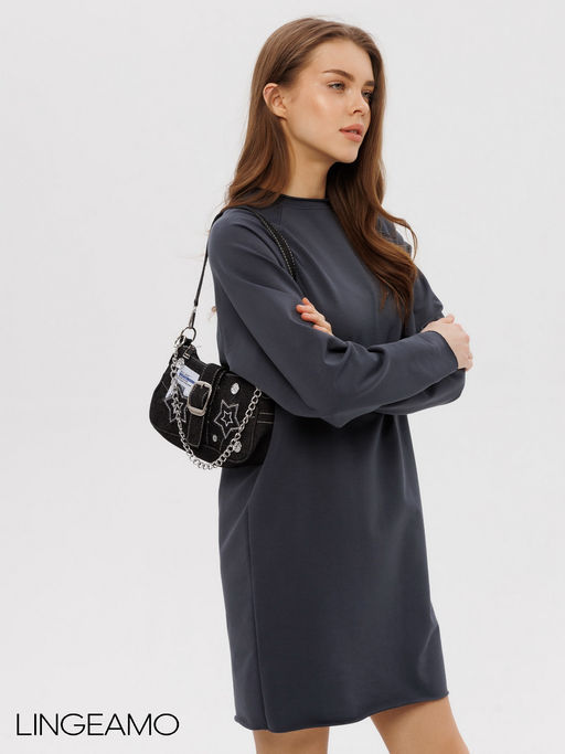 Женское платье с рукавом реглан из футера 2-х нитки Lingeamo графит ВП-11 (33)  фото 11