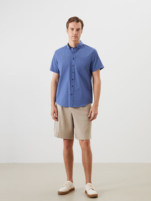 Regular Fit K?sa Kollu Ekose Oxford Erkek G?mlek