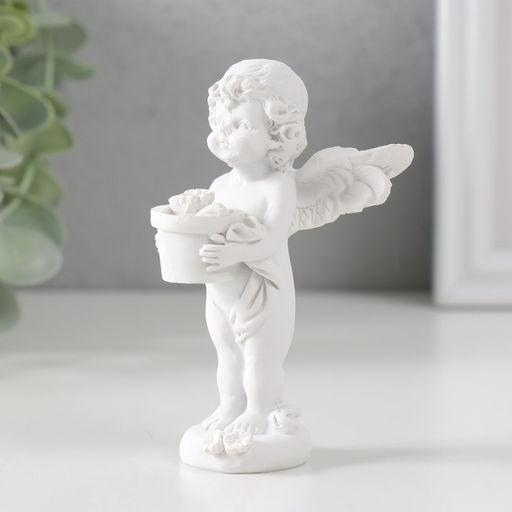 Фигурка полистоун Белоснежный ангел с цветком в горшке, 9.7?6?6.5 см