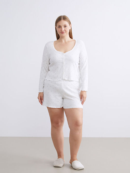 Kalp Yaka Desenli Kad?n ?ortlu Pijama Tak?m?