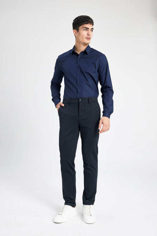 Рубашка Slim Fit с итальянским воротником и длинными рукавами без глажки - Defacto фото 2