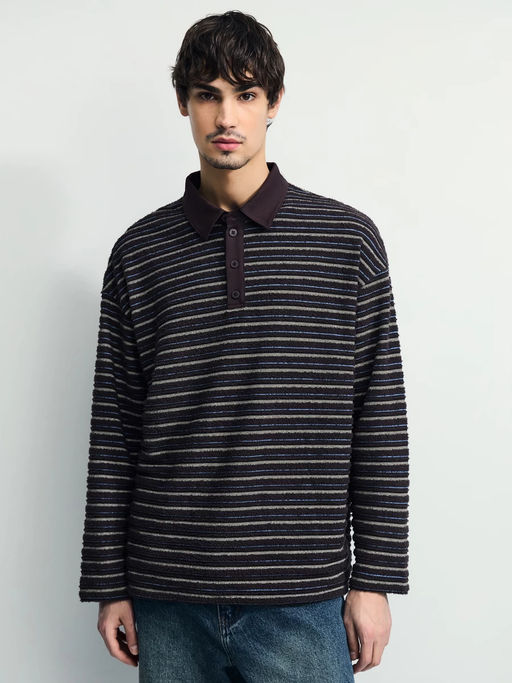 Джемпер с воротником поло в полоску / Zarina фото 7