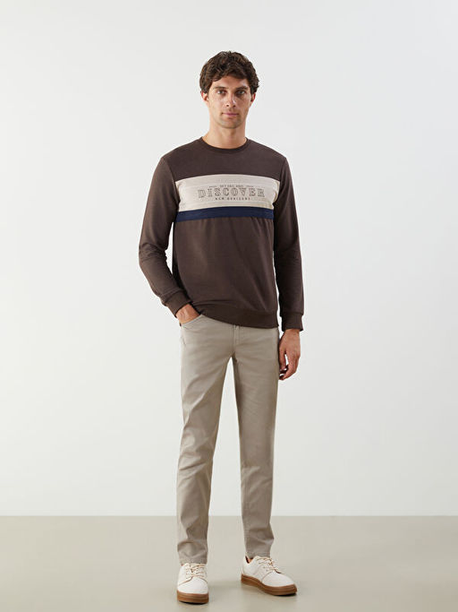 Bisiklet Yaka Uzun Kollu Bask?l? Erkek Sweatshirt