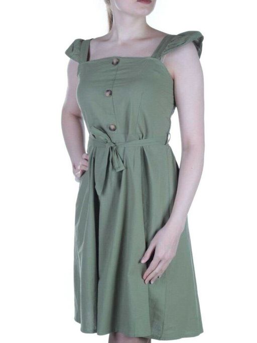 826 GREEN Платье хлопковое с поясом Fashion