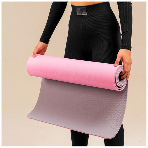 Коврик для фитнеса и йоги ONLYTOP, 183×61×0.6 см, цвет серый/розовый