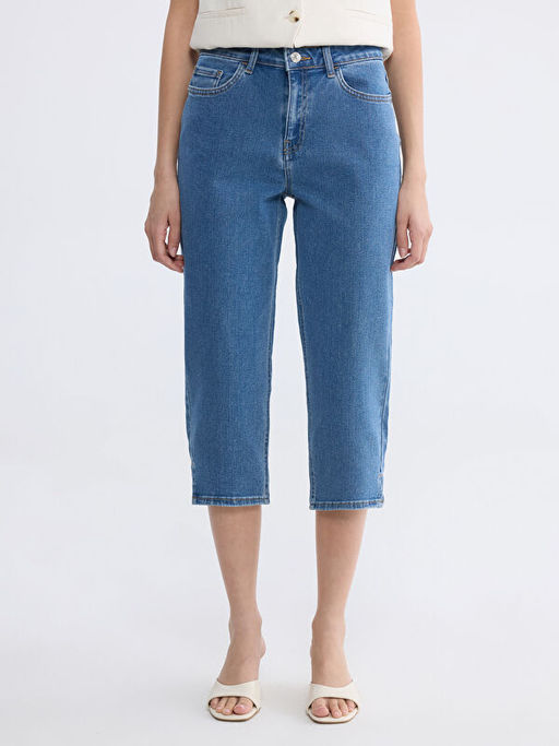 Капри джинсовые Slim Fit женские высокая талия